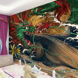 纹身工作室纹身店墙纸青龙中国龙壁纸刺青壁画装饰图案背景墙墙布