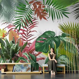 东南亚热带雨林植物百花争艳电视背景墙纸卧室无缝墙布餐厅壁画3d