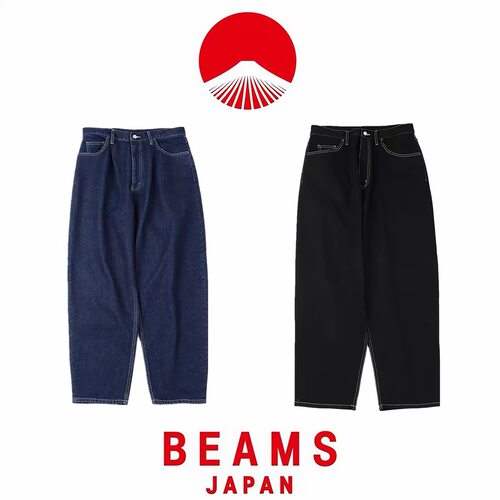 【官网】BEAMS SSZ 26SS宽松立体剪裁原色丹宁跨穿日系复古牛仔裤