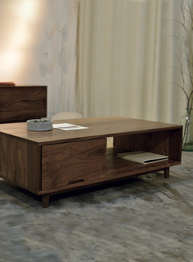 北欧实木茶几原木白橡木家具黑胡桃木茶几日式简约客厅茶几