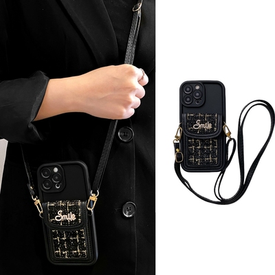 高级感黑色小香风零钱卡包适用小米13pro手机壳14可背带k60斜挎k50挂绳k40/30毛绒11时尚12小众10s红米note12