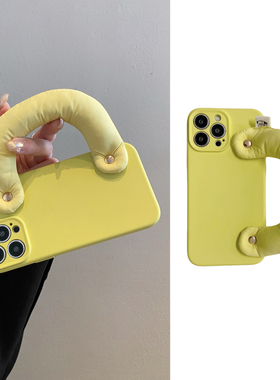 简约柠檬黄色充棉手腕带适用小米14Pro手机壳13小众红米k70保护套k60高级感k50气质13ultra日韩60pro全包软新