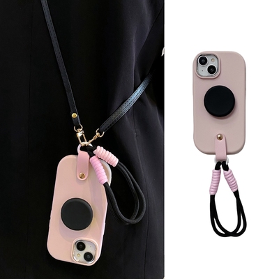 高级感黑粉圆支架手提绳适用华为Mate50pro手机壳mate60简约p60可背带p50斜挎挂绳p40创意mate40/30小众p30软