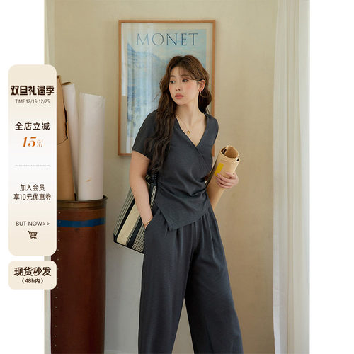 不规则短袖上衣休闲裤套装