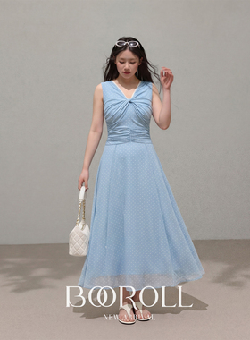 潘不卷[4/8-4/10新品一件85折满2件75折]蓝色波点无袖收腰连衣裙