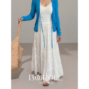 25新品 一件85折满2件75折 白色长款 潘不卷 蛋糕半身裙春季