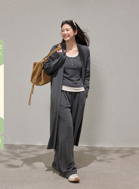 潘不卷大码女装微胖mm韩系灰色针织套装秋假两件上衣休闲裤三件套