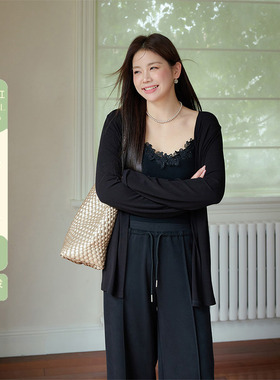 潘不卷大码女装微胖mm黑色修身显瘦针织开衫2025夏新款外搭薄上衣