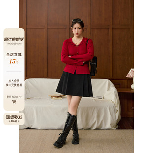 女装 冬微胖mm修身 法式 针织衫 上衣 红色圣诞跨年翻领长袖 潘不卷大码