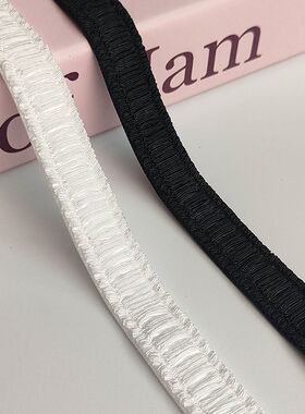 1.2cm小香风优质高弹力黑白肩带褶皱带吊带皱面松紧带