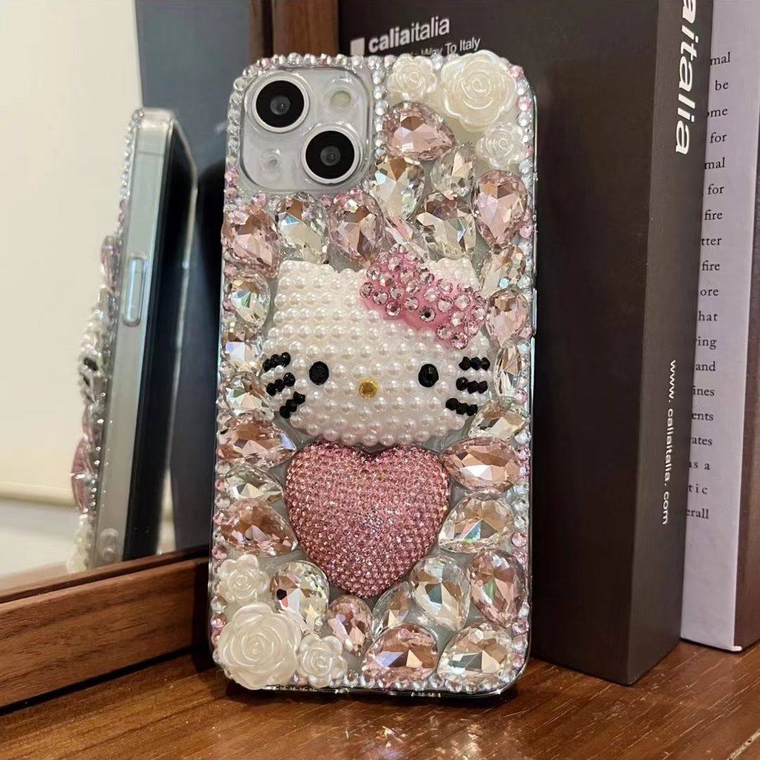 新款网红适用于iPhone16pro max苹果14手机壳Xs奢华立体爱心水钻可爱卡通猫15plus保护套13全包防摔1