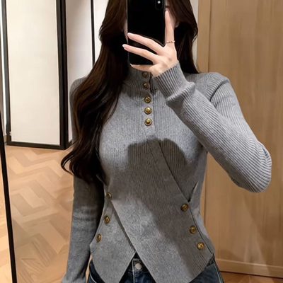 复古半高领针织打底衫2026年春季新款高级感法式修身穿搭上衣女装