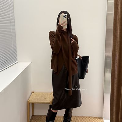 老钱风设计感飘带针织衫深秋初冬穿搭随性慵懒柔软套头厚实毛衣潮