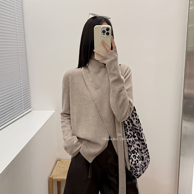 法式懒惰风设计感飘带针织衫2025年深秋初冬穿搭随性柔软套头毛衣