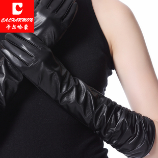 处理冬季加绒保暖女士长款真皮手套羊皮女长手套防寒防冻表演特价