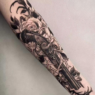 【2张荆棘洋枪】手臂果汁纹身贴纸草本高级感防水男不反光花臂持