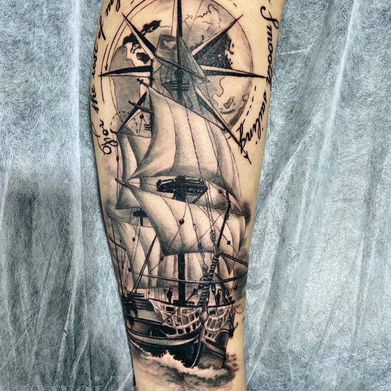 草本纹身贴防水持久时间帆船腿部高颜值小众不反光防搓洗