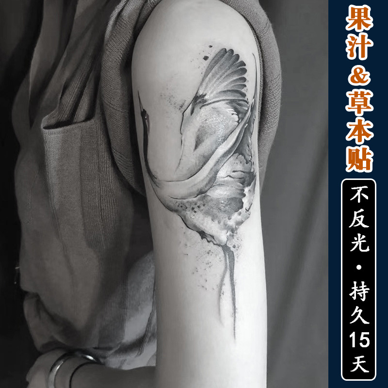 【2张丹顶鹤】果汁纹身贴草本半永久防水不反光胳膊花臂仙鹤男款