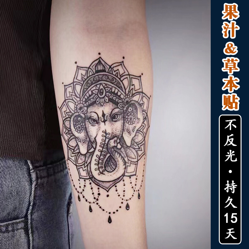 【2张象神老传统】草本纹身贴防水持久男款果汁半永久半手臂泰式
