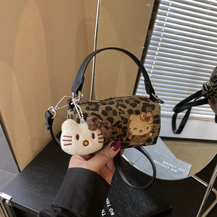 洋气儿童包包2025新款秋冬小女孩复古豹纹手提包女童单肩斜挎包