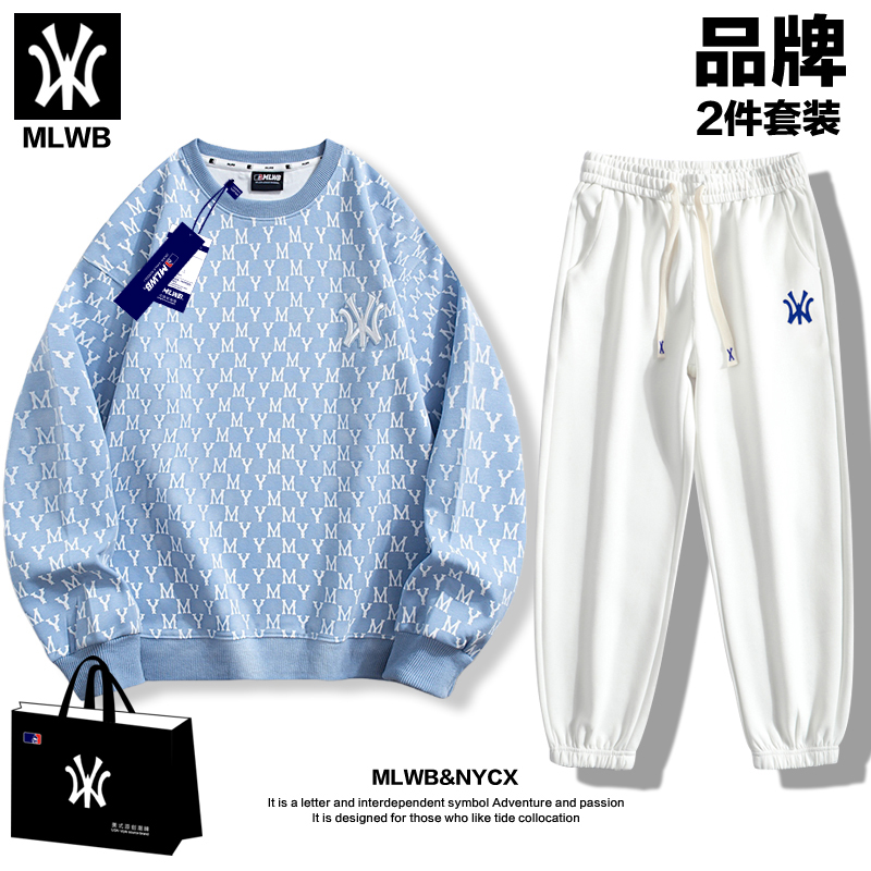 2025秋季情侣休闲套装新款男女老花卫衣卫裤宽松百搭通勤套装