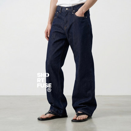12oz防褪色莱赛尔直筒宽松复古原色靛蓝百搭牛仔长裤男