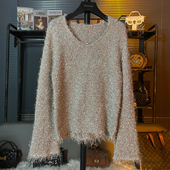 针织衫 香槟色超软银丝线毛衣女内搭时尚 喇叭袖 新款 百搭2026春季