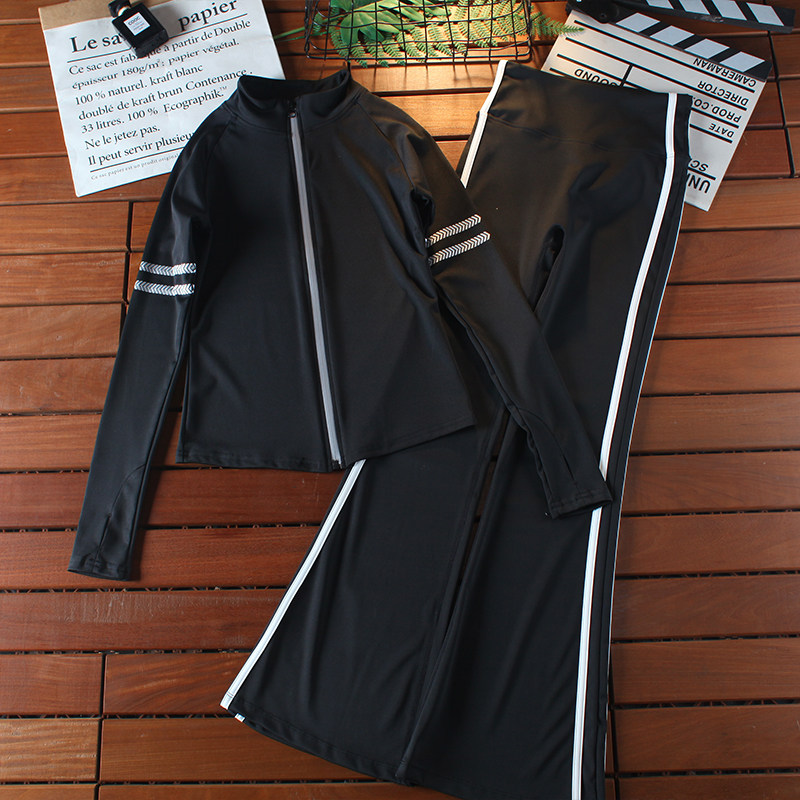 瑜伽外套套装女速干弹力健身喇叭裤舞蹈紧身拉链显瘦速干运动上衣