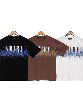 正确版美潮Amir满天星辰字母印花短袖高街男女宽松圆领纯棉T恤夏