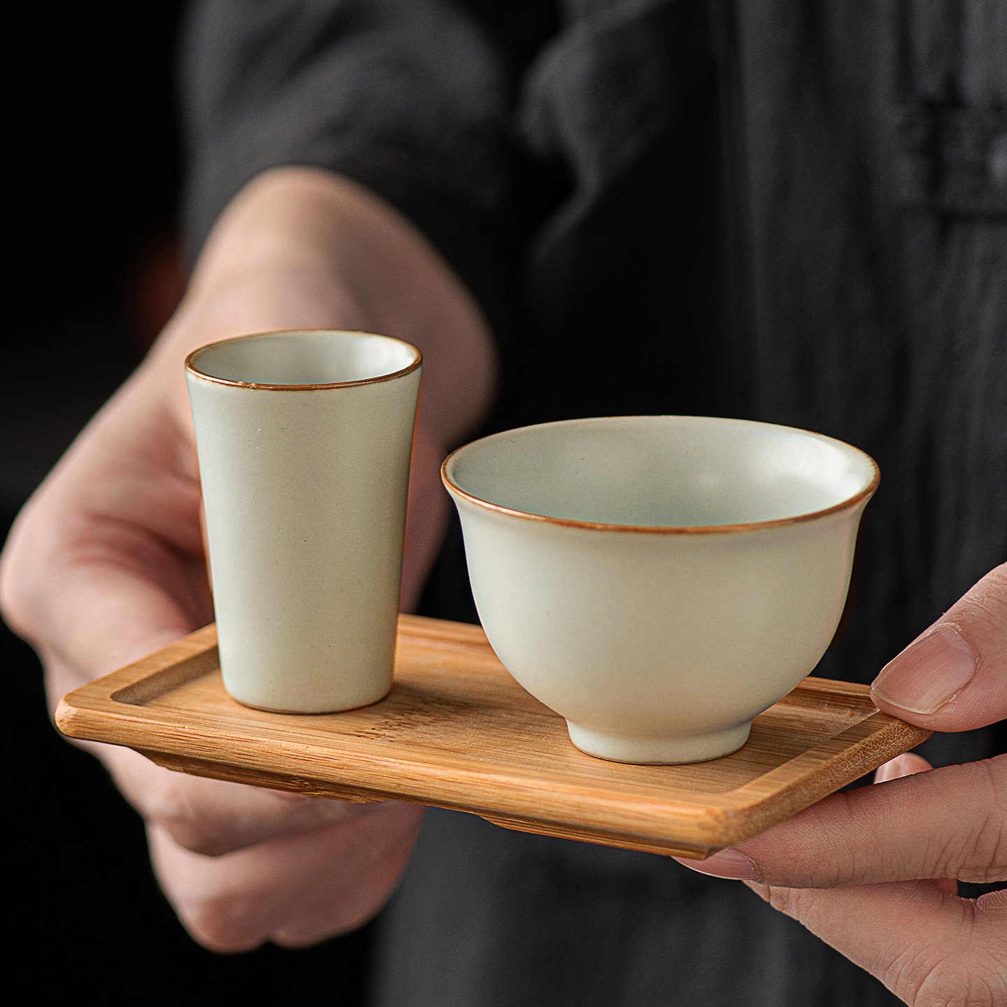 复古汝瓷开片闻香杯三件套图片