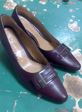 vintage复古怀旧港风古着单鞋优雅紫色中跟女鞋WL