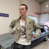 DTHEREAL 25FW复古做旧分割斜门襟水洗飞机扣双色工装 夹克外套