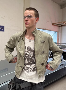 DTHEREAL 25FW复古做旧分割斜门襟水洗飞机扣双色工装夹克外套