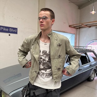 DTHEREAL 夹克外套 25FW复古做旧分割斜门襟水洗飞机扣双色工装