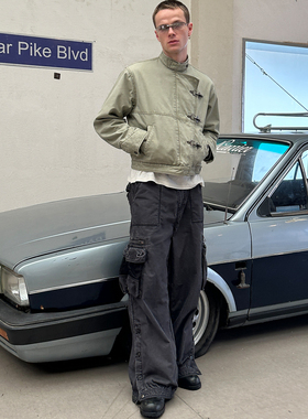 DTHEREAL 25FW做旧洗水复古多口袋网兜宽松百搭工装长裤