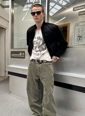 DTHEREAL 25SS 做旧ROW风洗褪灯芯绒拼南非进口麂皮百搭短款夹克