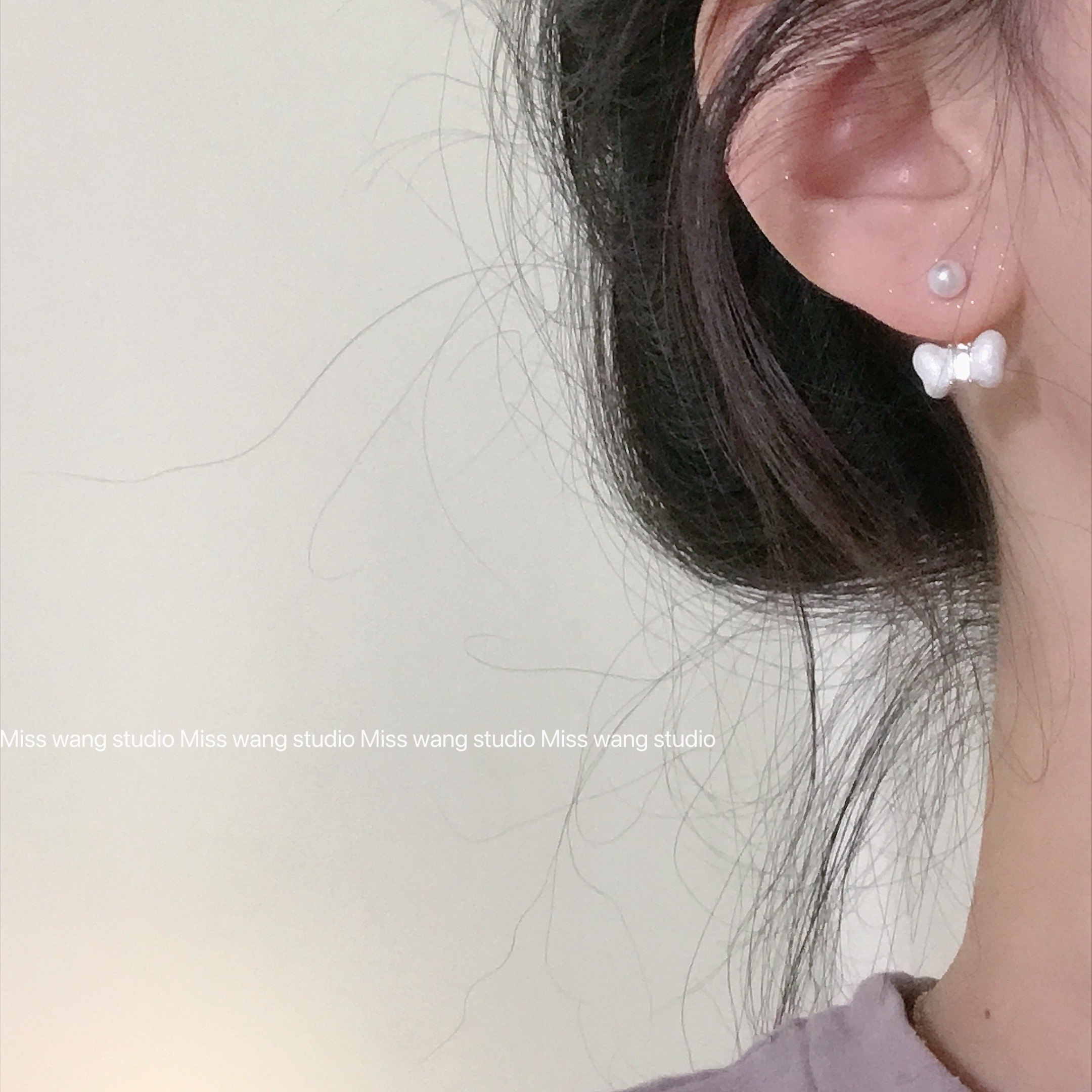 miss wang 小奶狗糯叽叽可爱骨头耳环耳钉两戴珍珠小巧百搭耳饰女