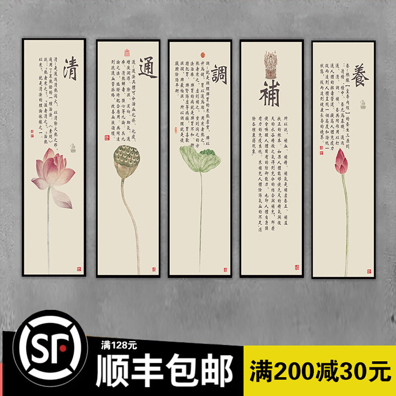 中医养生馆装饰沙金木水火土心肝脾肺肾墙景画中医院画发背壁挂画