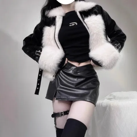 皮裙显瘦半身裙秋季复古辣妹开叉pu皮高腰黑色女包臀短裙大码胖mm