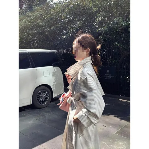 风衣女新款廓形翻气质简约双排扣条纹通勤春季高级感