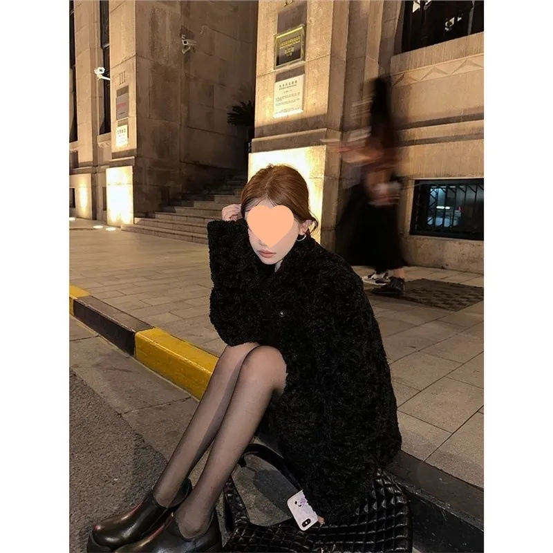 2025富人区2.0仿欧貂羊羔绒立领毛毛外套女冬季加绒加厚宽松皮草