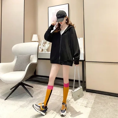 卫衣女士新款潮外套2025年韩版拉链薄款春秋宽松纯色大码ins上衣