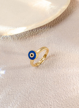 欧美跨境热销滴油恶魔之眼戒指 小众个性蓝色眼睛开口可调节指环