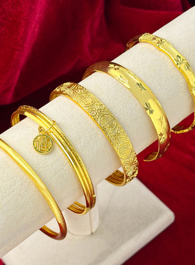 中国风复古金色极简素圈手镯 民族风气质三生三世福字开口手链女