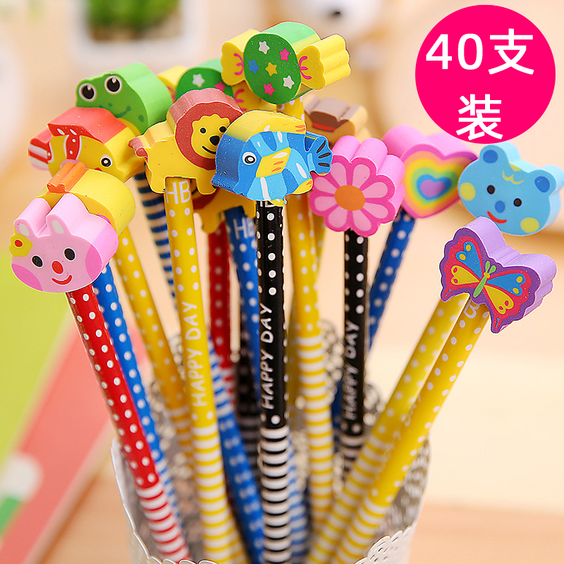 卡通铅笔带橡皮小学生用创意可爱韩国包邮儿童文具奖品批发HB铅笔