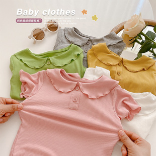 韩风婴童婴儿短袖 女宝宝荷叶领内搭上衣百搭基础打底衫 T恤夏季