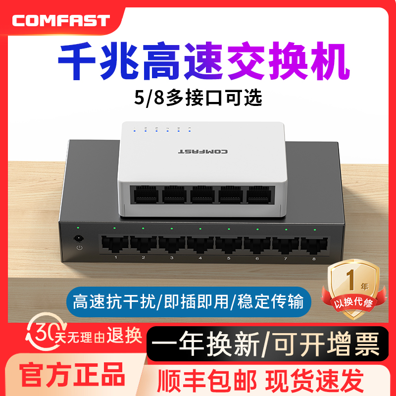 【顺丰包邮】COMFAST 5口8口千兆交换机百兆网线宽带五八口分线器监控家用网口路由器供电分流集线器CF-SG83
