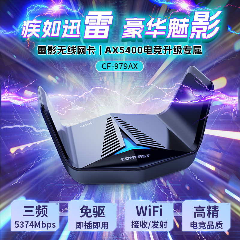 COMFAST CF-979AX 免驱动WiFi6电竞无线网卡台式机千兆5G三频5400M信号穿墙外置USB3.0笔记本台式电脑接收器 网络设备/网络相关 网卡 原图主图