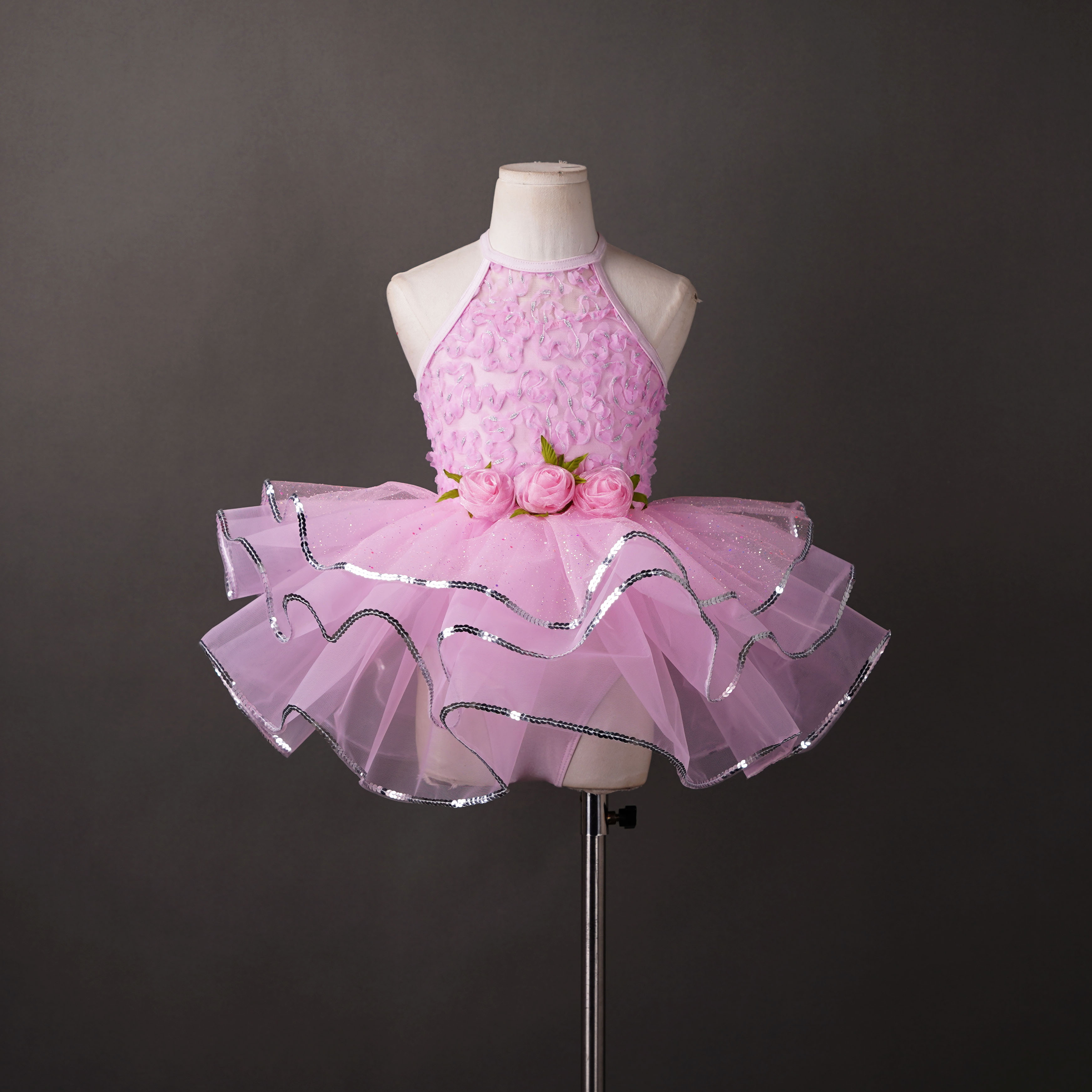 2025儿童女童粉色立体花蓬蓬裙