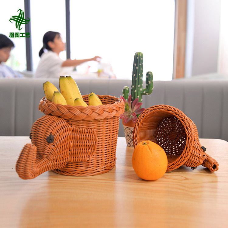 创意卡通编织大象动物水果篮家用客厅糖果托盘手工编织小吃篮子